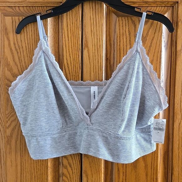 Womens Xl Bra Gray Lace Trim Bralette deep v-neck adjustable straps lace trim - Picture 4 of 16